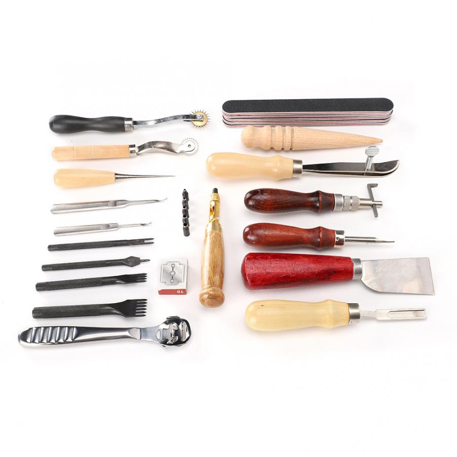 Hand Stitching Sewing Punch Carving Work 19PCS Leather Craft Tools Accessory Kit Set
