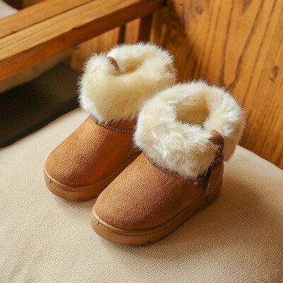 Girls warm snow boots winter children plus velvet cotton shoes girls princess big children's boots: Dark Khaki