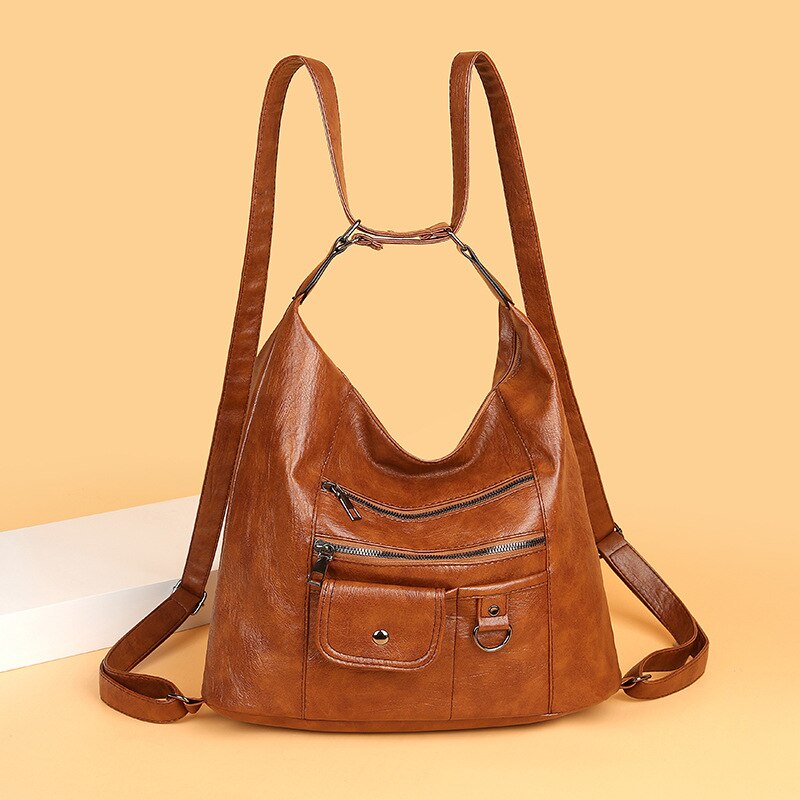 Straddle shoulder bag women's large-capacity mature retro multi-pocket soft leather mother bag