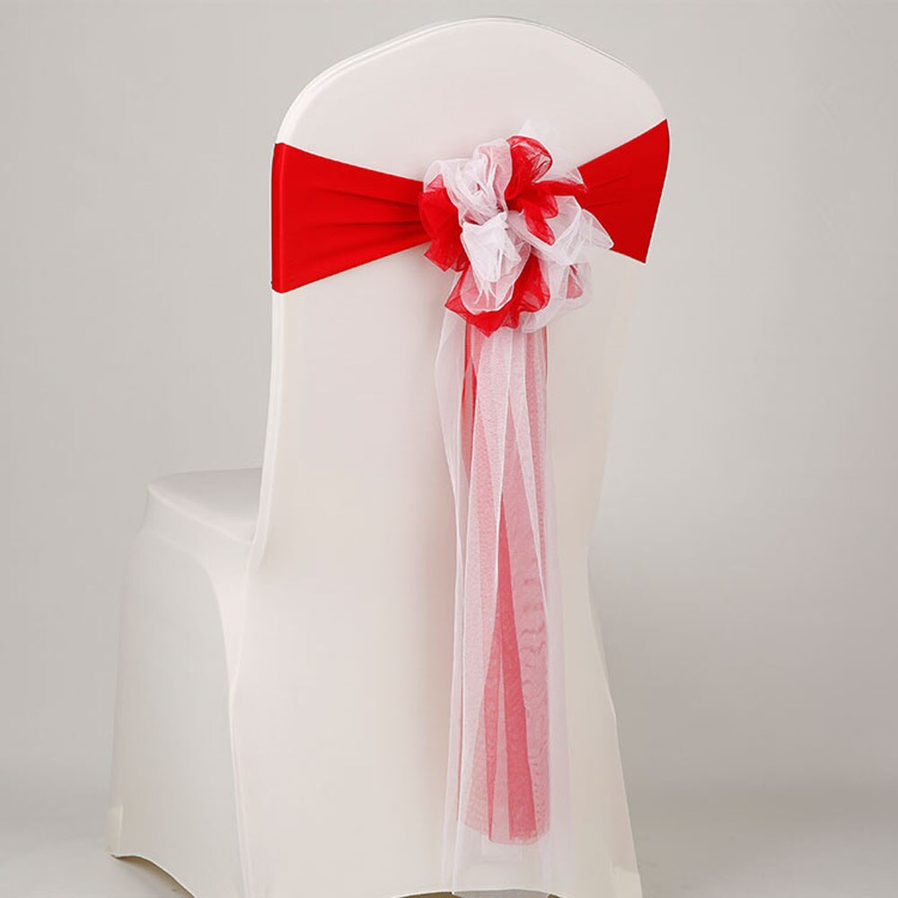 25 stks/partij Europa Bruiloft Decoratie Wit/Royal Blue Mousseline Stoel Sjerpen Stretch Lycra Stoel Band Voor Hotel Banket Party decor