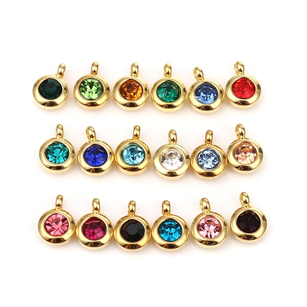 DoreenBeads Edelstahl Gold Farbe Charms Runde Multicolor Glas Anhänger DIY Machen Ohrringe Schmuck 9mm x 7mm, 2PCs