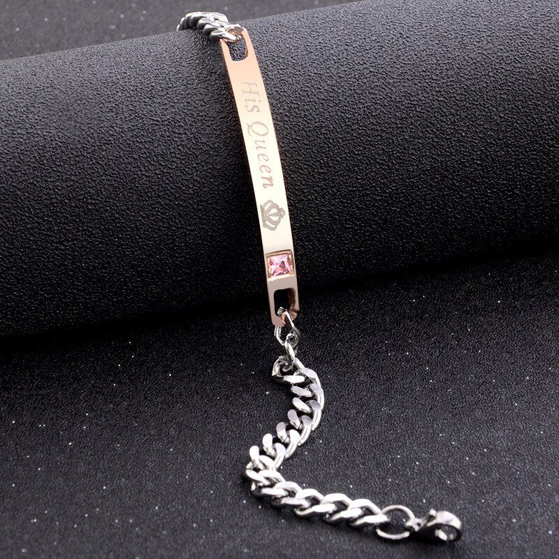 Diy amantes pulseira sua rainha seu rei sua besta sua beleza de aço inoxidável strass coroa charme casal pulseira presente: his queen-women