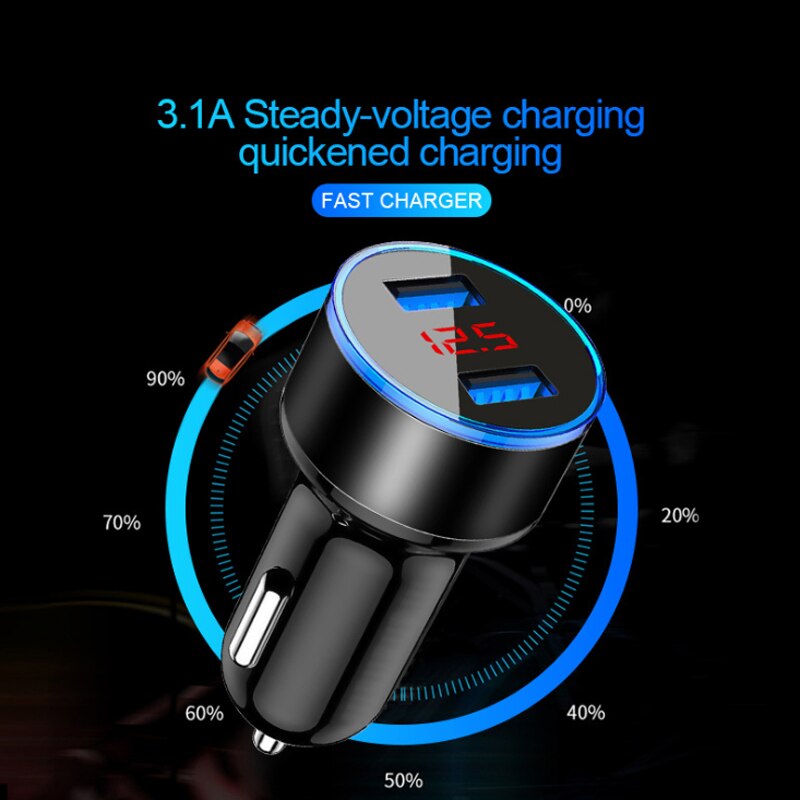 3.1A Dual USB LED Mobile Phone Fast Car Charger For Samsung A02S A32 A42 A72 5G S21 S20 FE A21S A51 A71 M31 M51 Note 20 Charger
