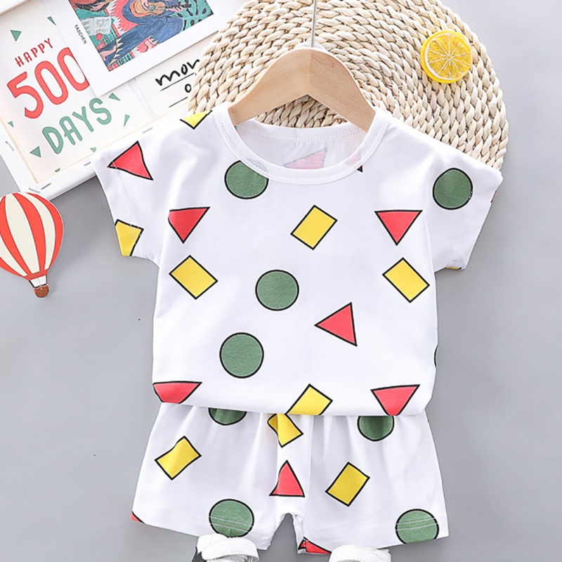 Kids Boys Girls Sleepwear Baby Summer Cotton Sets Children Homewear Pajamas Geometry Print Short Sleeve T-shirt Nightwear: 110 XL