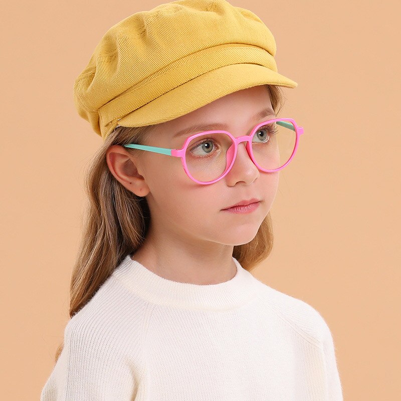 Kids Computer Gaming Glasses Flexible Big Oval Temple Girls Optical Eyeglasses Frame Full Rim TPEE Boys Spectacles Presc