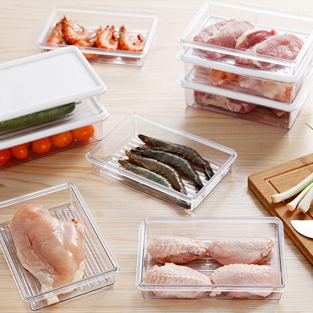 2pcs 700ml Kitchen Sealed Crisper Refrigerator Storage Boxes Rectangular Food Container for Fruit Meat Cereal (Short Version)