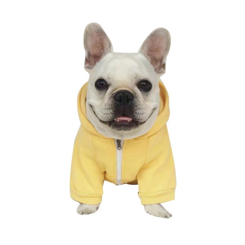 Enfärgad hund dragkedja tröja kappa mörkblå gul sällskapsdjur hund kläder huvtröja mjuk bomull hund kläder små stora storlekar blixtlås rock: Y / Xs