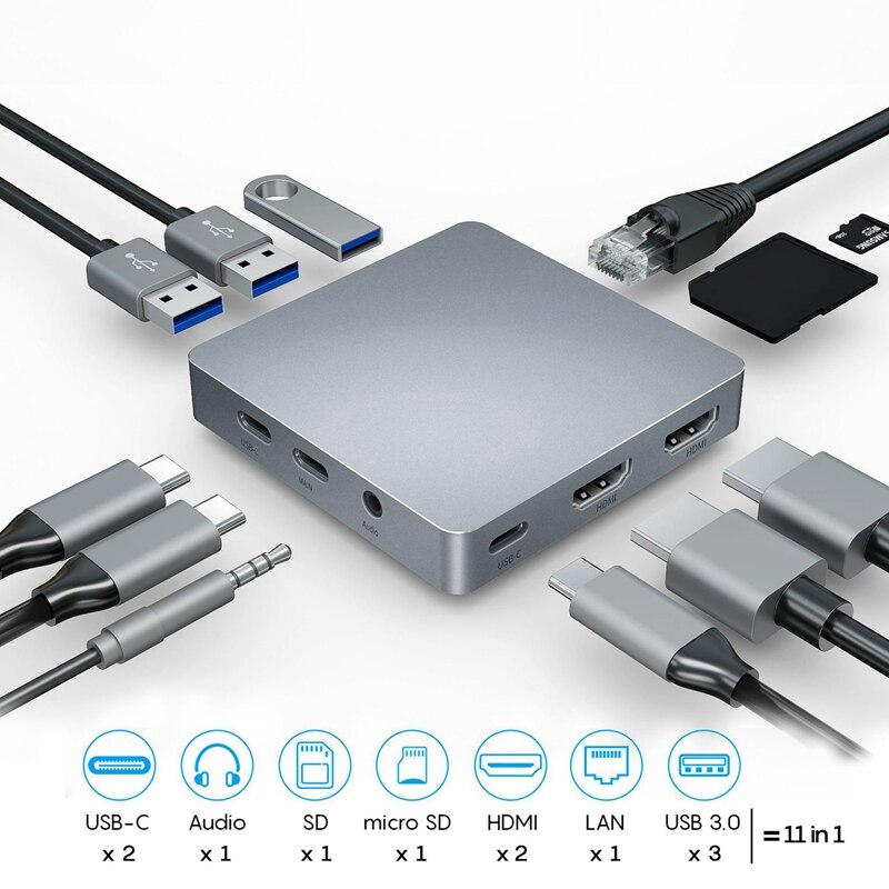 Rodzaj USB C stacja dokująca robić laptopa 11 w 1 konwerter HDMI VGA adapter mikro-sd USB-C Mcin audio LAN Port