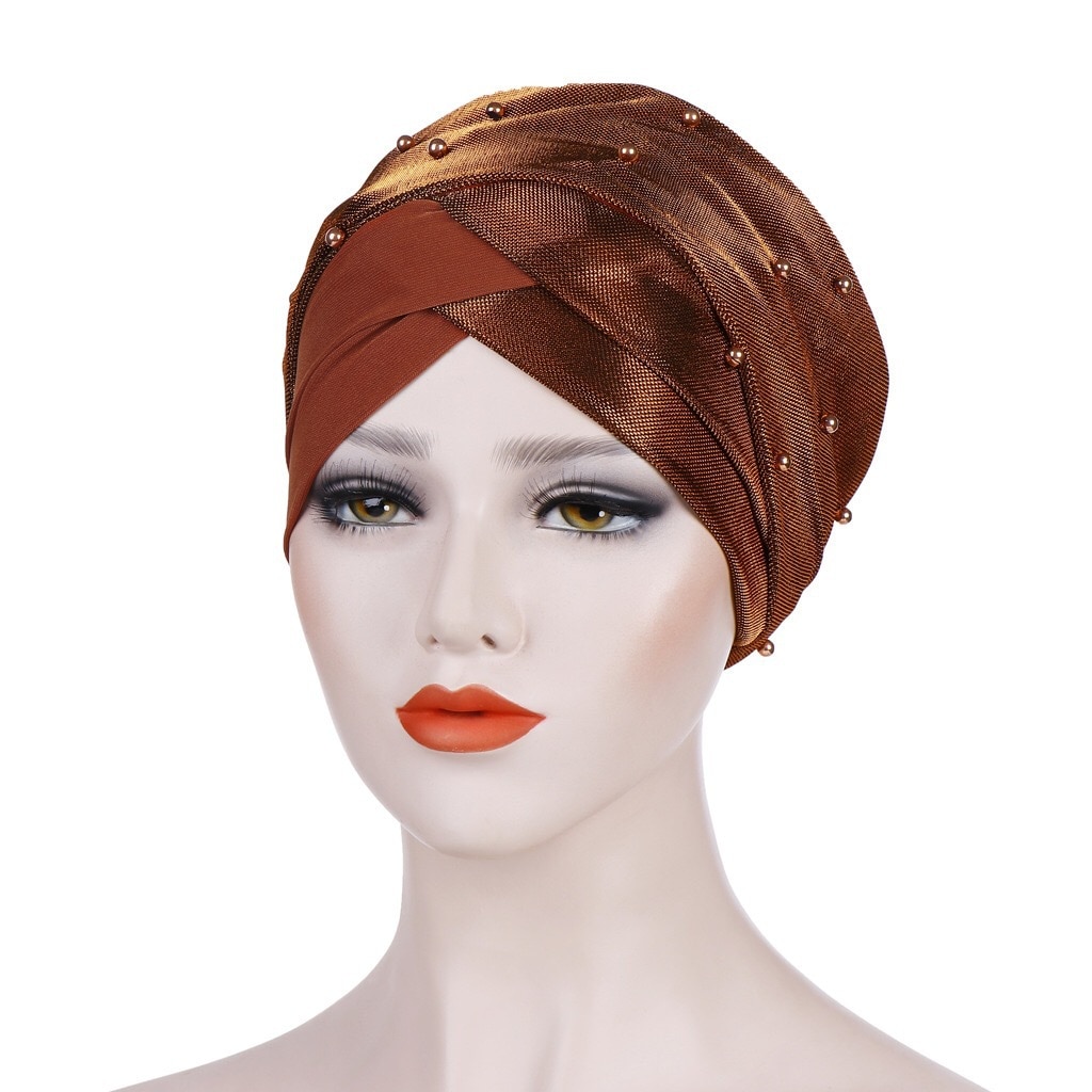 Neue Frauen Perlen Schal Hütte Muslimische Frauen Hijabs Turban Hüte Indische Kappen wickeln Kappe Lange Kopf Schal Kopftuch Hüte Haar zubehör: Stil4