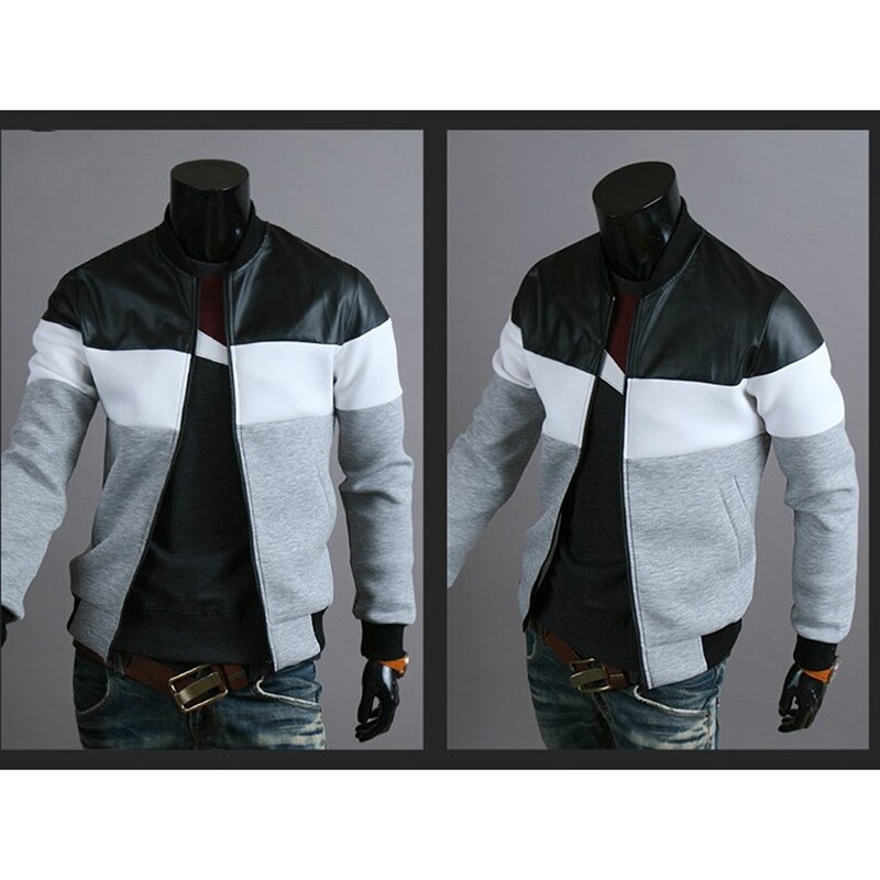 Men Autumn Winter Patchwork Outerwear Casual Stand Collar Zipper Jackets Plus Size Men Jacket Coat Autumn Clothing: light gray / L
