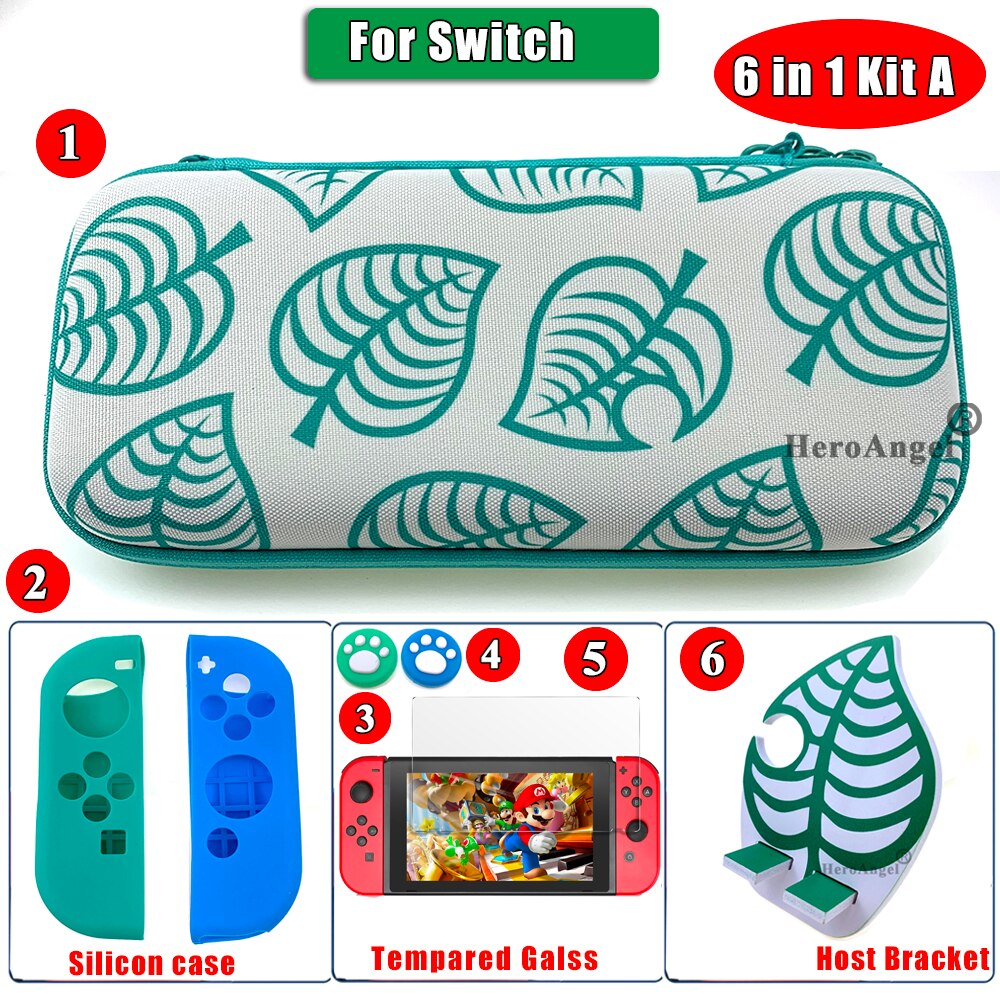 Animal Crossing NintendoSwitch Hard Cary Case for Nintendos Switch NS Lite Console Storage Bag & Skin Sticker & Joy-con Cap: For Switch 6IN1 A