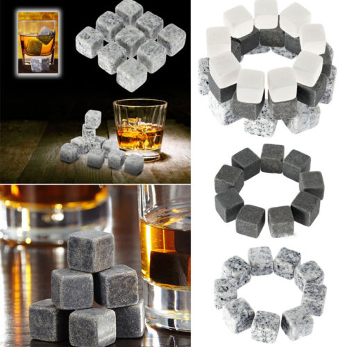 9 stks Whisky Ice Stones Wijn Drinks Cooler Cubes Whisky Rocks Graniet Pouch
