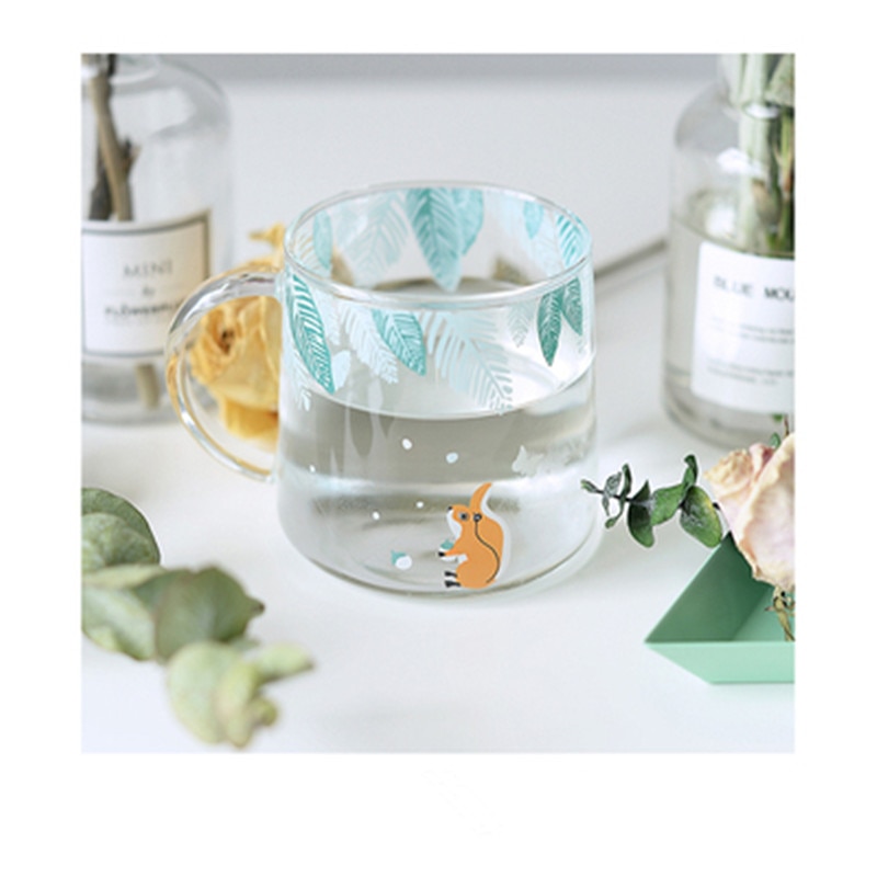 Koreanskt hushållsglas värmebeständigt par frukost mjölkkopp kaffekopp rund transparent tryckt tekopp glaskopp 7
