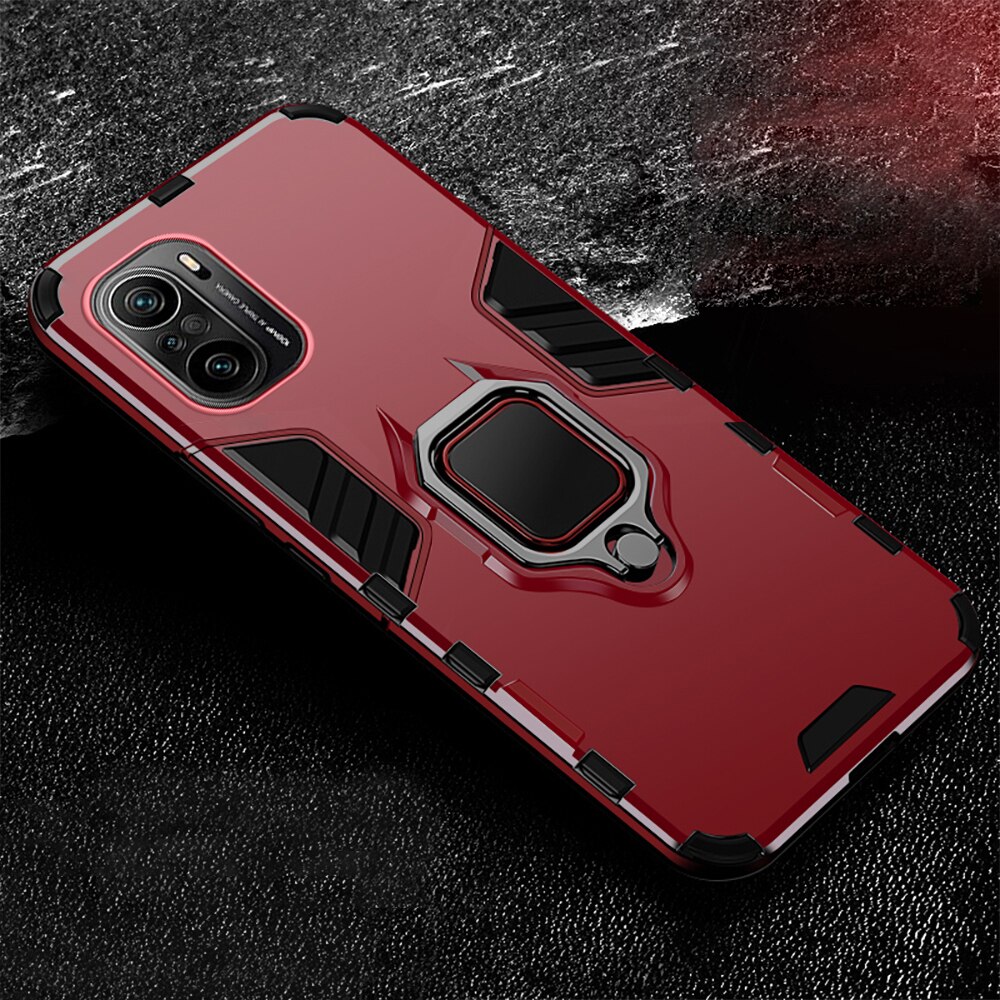 Coque blindée antichoc pour Poco F3 F 3 5G, étui de voiture magnétique avec anneau de protection, Poko Poxo Little PocoF3 Para Funda: red