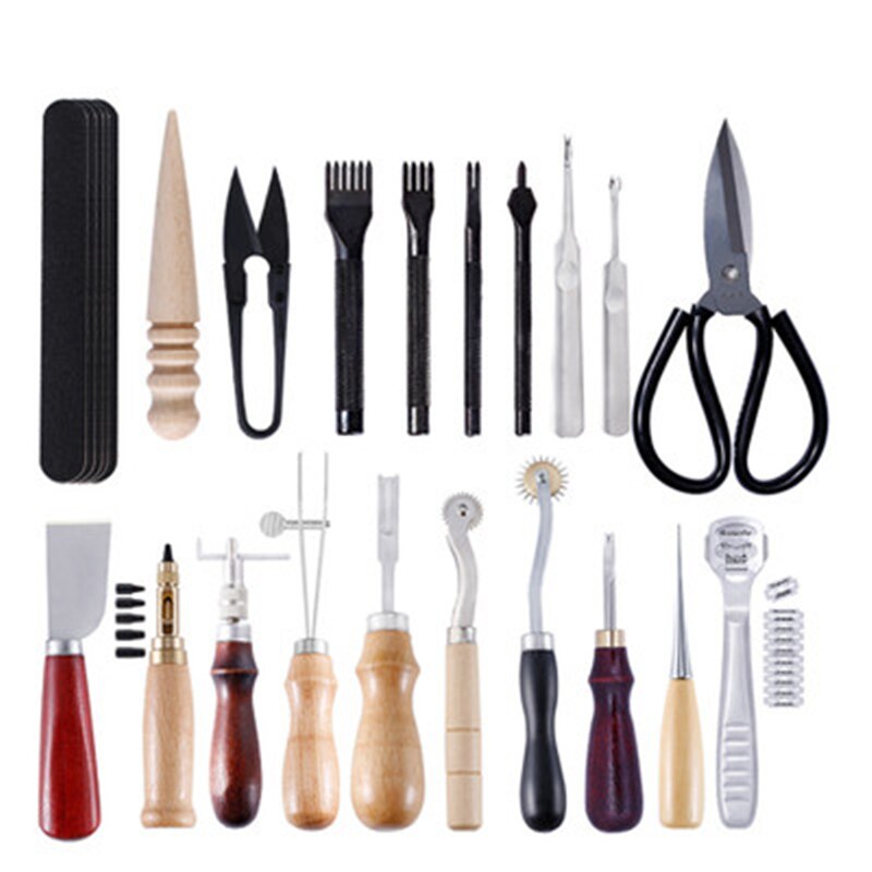 Miusie Lederen Naaien Kit Leer Hobbygereedschappen Set Hand Naaien Priem Stiksels Punch Carving Werk Zadel Groover Set Voor Beginners