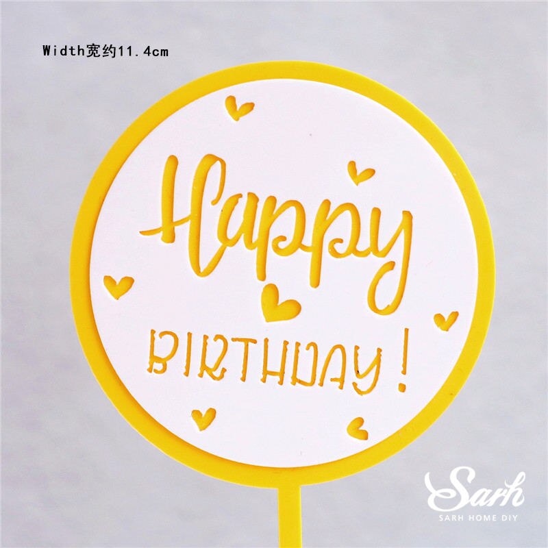 Ins Stil Runde Bronzing "Happy Birthday" Krone Bogen-knoten Kuchen Topper Dessert Dekoration für Hochzeit Geburtstag Party: 2pc yellow birthday