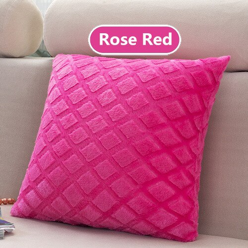 1Pcs 43*43cm Plaids Pattern Soft Short Velvet Throw Pillow Cushion Cover Seat Car Home Sofa Bed Decorative Pillowcase 40059: Rose Red
