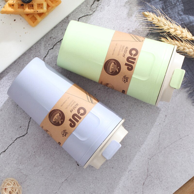 Tazas de café de fibra de bambú reutilizables, prácticas, portátiles, antideslizantes, ecológicas, para viajes en coche, útiles para exteriores, 420ml