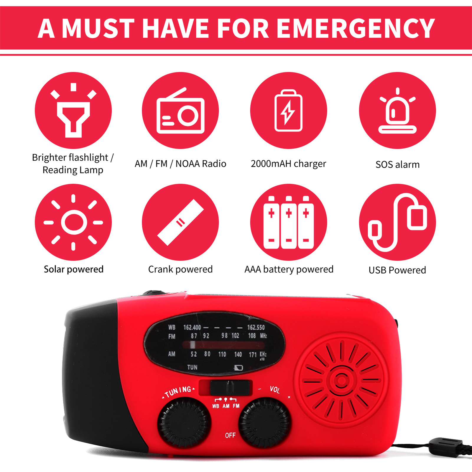 Emergency Hand Crank Radio with LED Flashlight for Emergency AM/FM NOAA Weather Radio Dynamo Radio for Camping Emergency