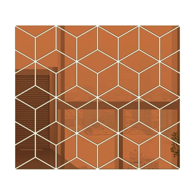 Espejo Adhesivo de pared con diamantes 3D, rombos acrílicos, autoadhesivo, hojas de espejo extraíbles, calcomanías de pared, Fondo de mosaico, decoración del hogar: Brown / L 90x103cm 54pcs