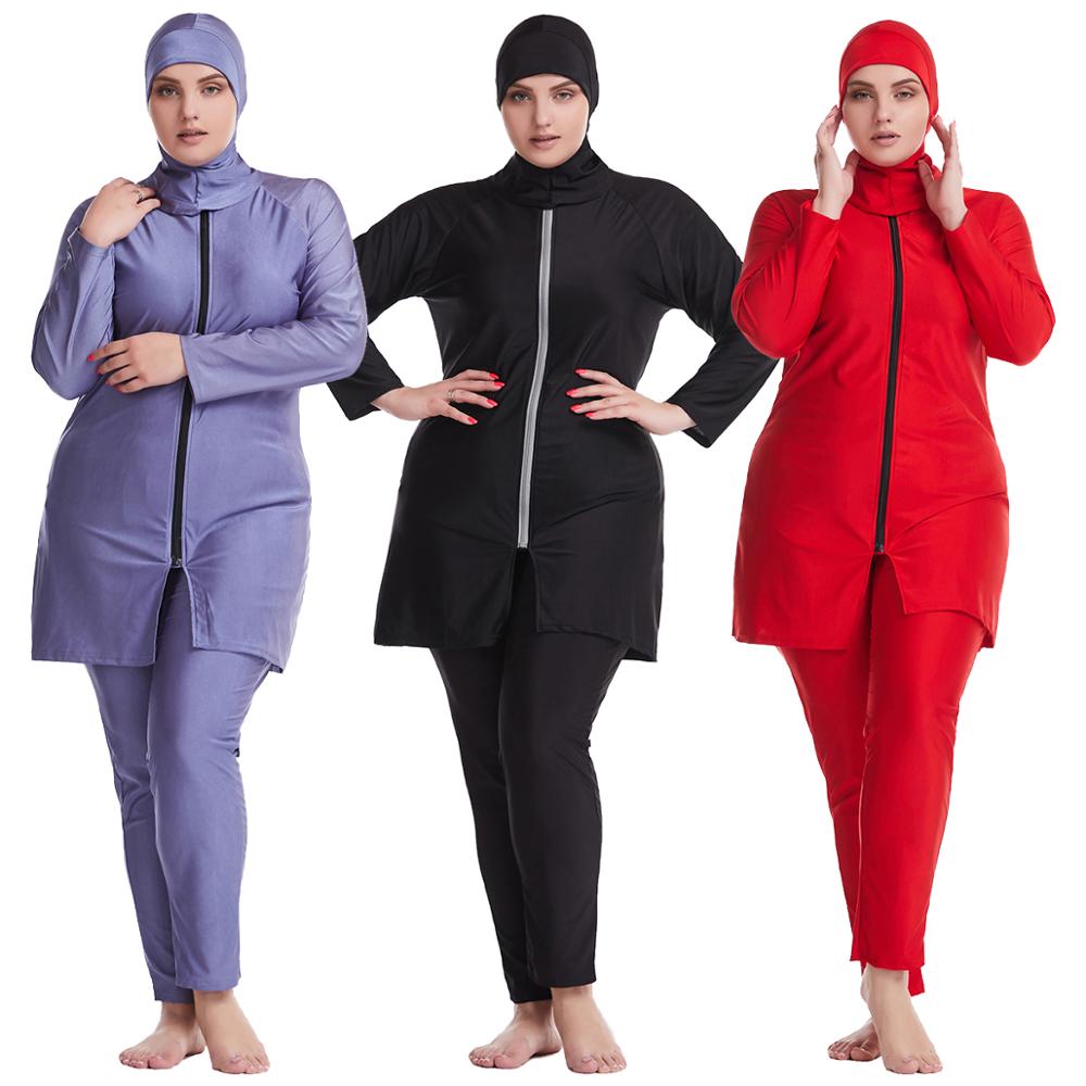 Peifu Moslim Badpak Super Losse Grote Size Plain Rits Zwaarlijvige Vrouwen Moslim Badpak XL-6XL