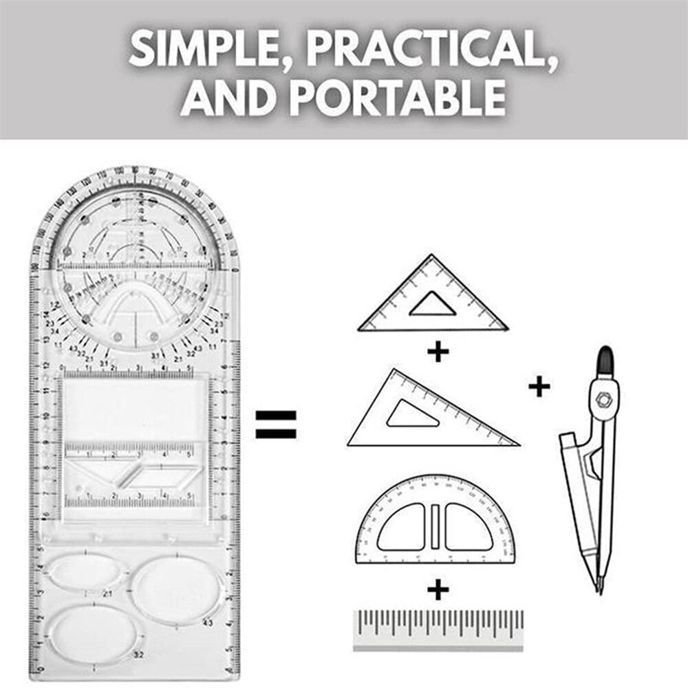 Multifunctional Drawing Ruler Geometric Angle Circle Maker Drawing Template Measuring Ruler School Office Architecture Supplies