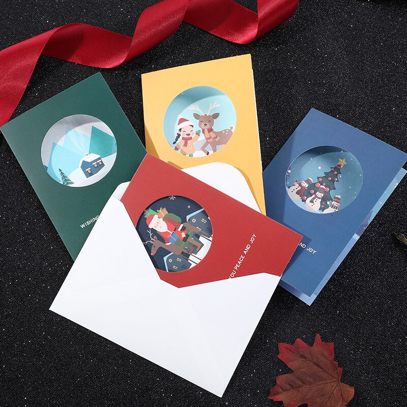 4pcs/pack Style Christmas Greeting Card Year Blessing Card Cute Paper Card Message Card With Envelope inside