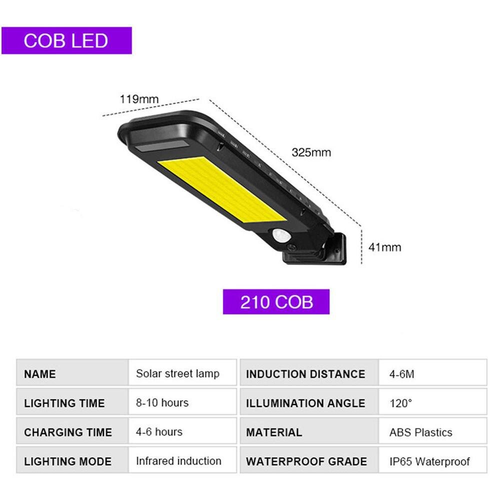 Draadloze Pir Motion Sensor Solar Lamp Met Twee Modi Outdoor Waterdichte Solar Light Security Verlichting Voor Huis Wall Street Yard: COB 210LED