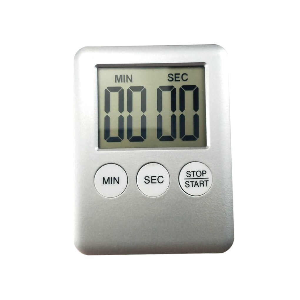 Digital Cooking Timer LCD Display Baking Countdown Alarm Button Operation Kitchen Timer Built-in Battery Kitchen Timer Alarmer: Silver
