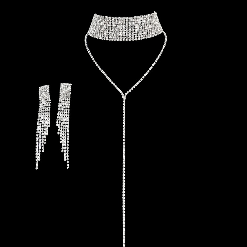 Halskette, ohrringe, armband, dreiteiliges set für damen, modische und sexy halskette, quastenohrringe, funkelnde accessoires: Reine goldfarbe