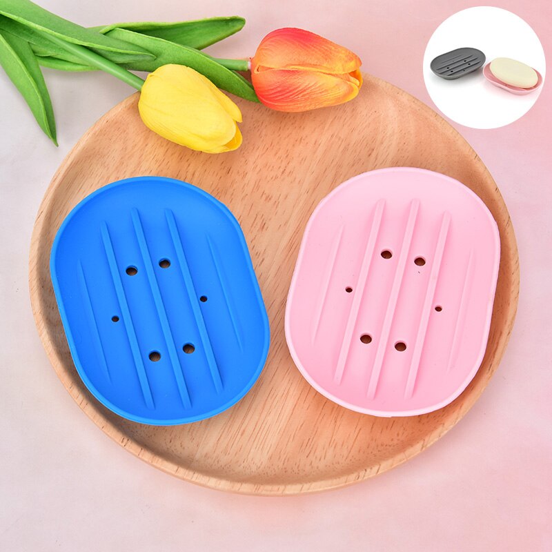 1pc Silicone Flexible Soap Dish Plate Bathroom Soap Holder Travel Holder Dish Candy Color Bathroom Soap Dish