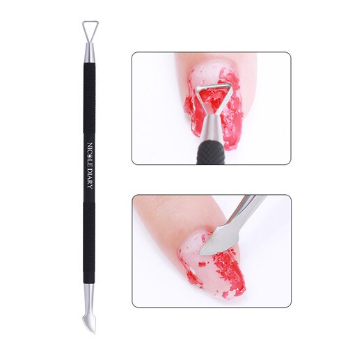 Nicole Dagboek Dual-Ended Nail Art Uv Gel Remover Rvs Cuticle Pusher Matte Black Rose Goud Zilver Gereedschap