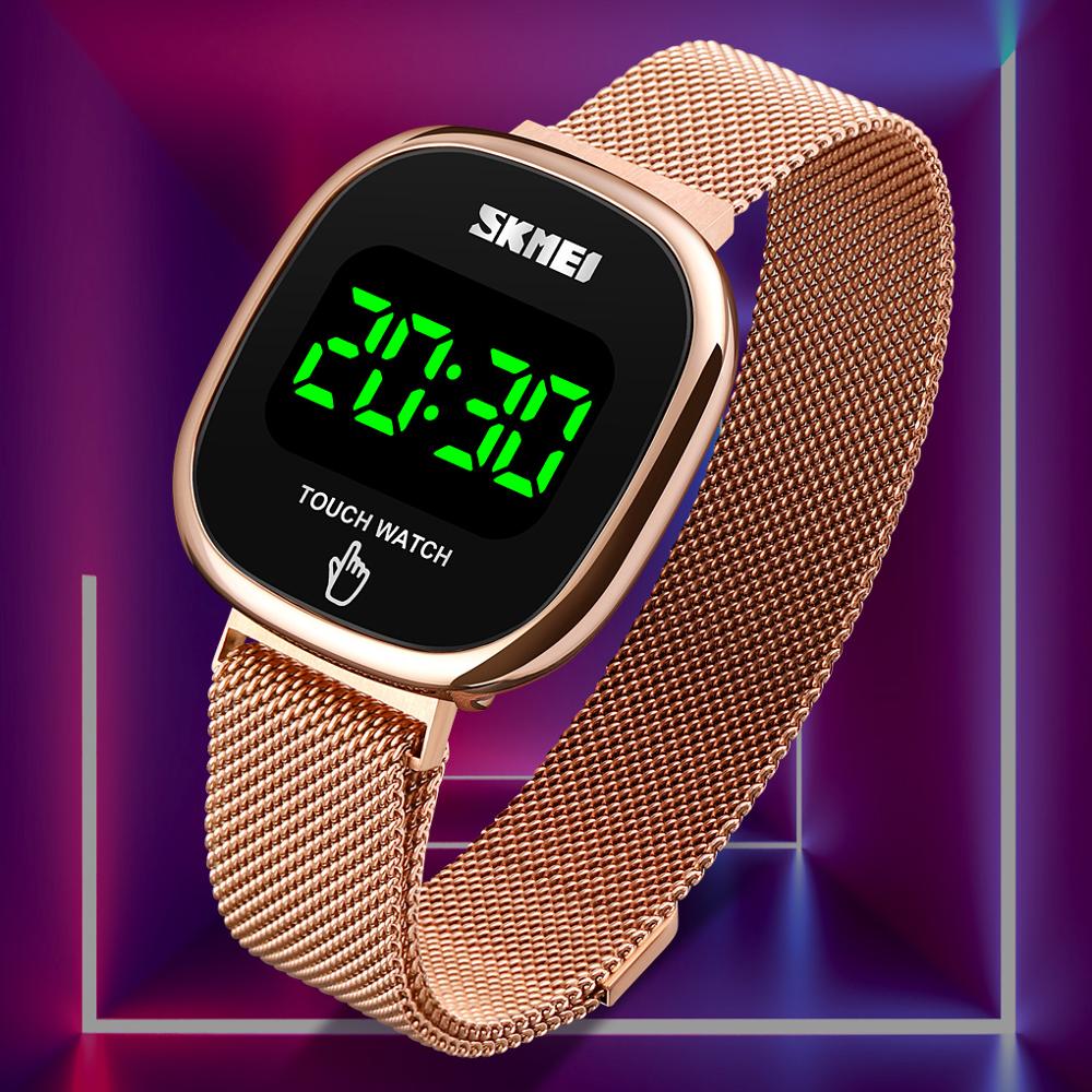 Eenvoudige Led Digitale Horloge Vrouwen Horloges Horloges Touch Screen Rvs Mesh Skmei Montre Homme