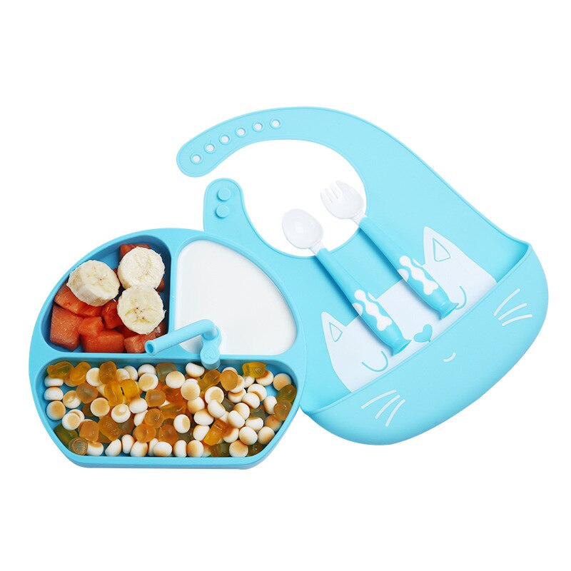 Xcqgh Food Grade Silicone Baby Kinderen Servies Schotel Vork Lepel Bib Set Babyvoeding Producten Plaat