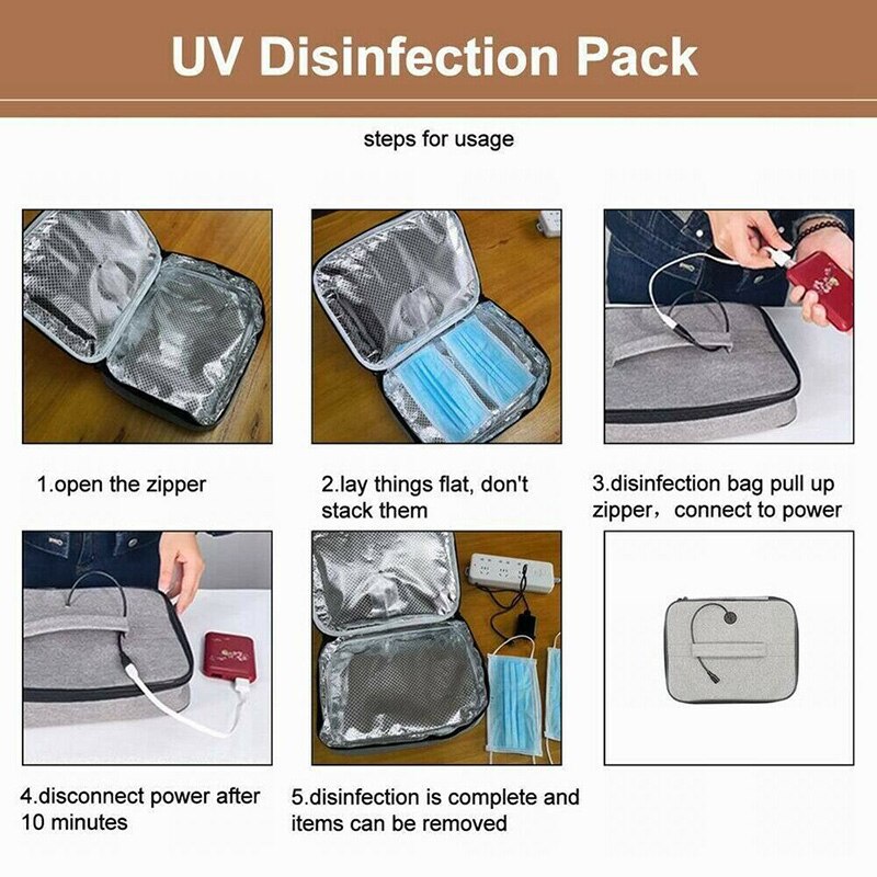 Sac UV Portable LED UVC sac lumineux boîte USB pour téléphone Portable 275 NM LED sac UV DJA88