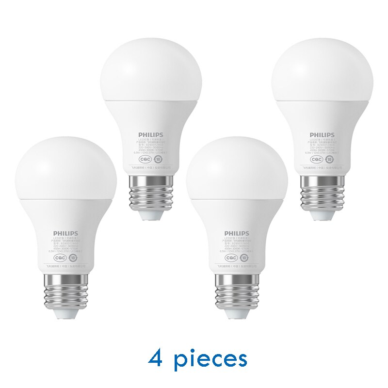 Ampoule LED intelligente d&#39;origine Xiaomi, lampe à boule avec télécommande WiFi par Xiaomi Mi Home APP Standard E27, ampoule 6.5W 0.1A: 4 pieces