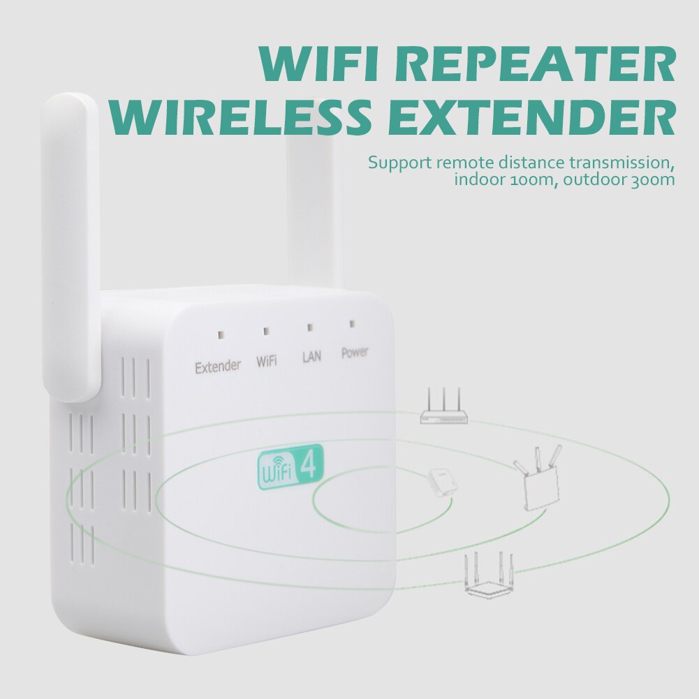 WiFi Extender Booster Range Extender Wireless WiFi Signal Booster with Ethernet Port External Antennas AP 2.4GHz 300Mbps