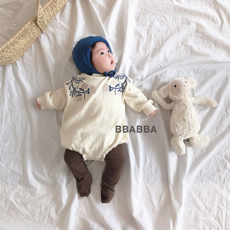 MILANCEL baby clothing fur lining baby boys bodysuits embrodiery toddler baby suit o- neck baby one piece: beige as pic / 9M