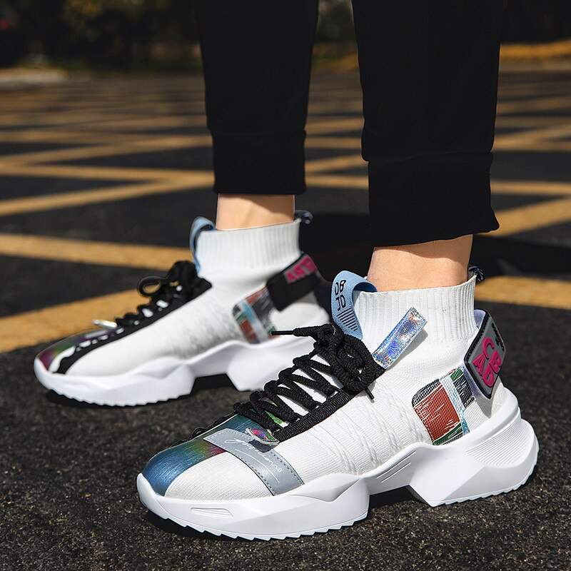 homme hip-hop hip-hop chaussures graffiti haut épais baskets léger à lacets filet décontracté chaussures garçons Zapatos Hombre