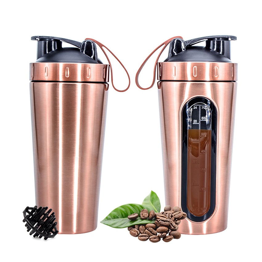 1Pc 700Ml Rvs Sport Water Mokken Shaker Flessen Met Schaal, outdoor Gym Fitness Schudden Cup Eiwitpoeder Mixer Fles