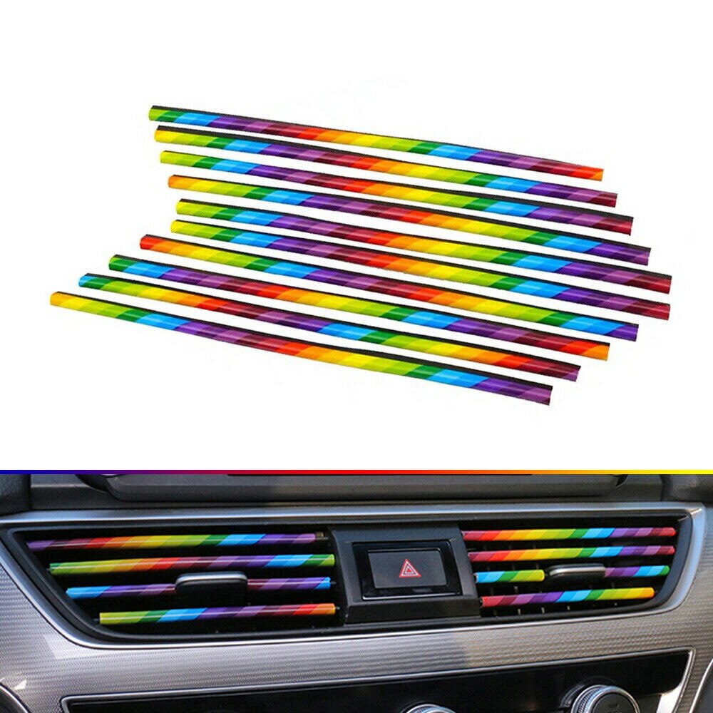 10 Uds molduras decorativas de coche, tira embellecedora de salida de aire, rejillas de ventilación de coche, borde embellecedor de coches, cintas de decoración, accesorios de coche cromados: Gris