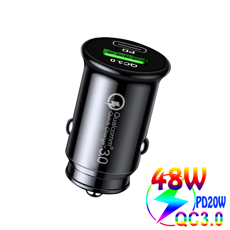 Ładowarka samochodowa szybkie ładowanie QC 3.0 porty USB type-c ładowarka do iPhone 13 12 Pro Samsung Xiaomi przenośna ładowarka do telefonu komórkowego: Black
