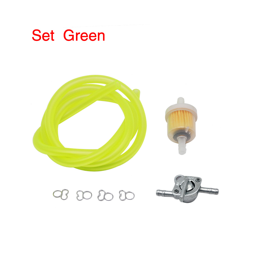 ZSDTRP-Válvulas de grifo de combustible de gasolina de 6mm, interruptor de encendido/apagado + Tubo de aceite + filtro de aceite, llave de purga en línea, Pit Dirt Quad Bike, motocicleta, ATV, Scooter: green set