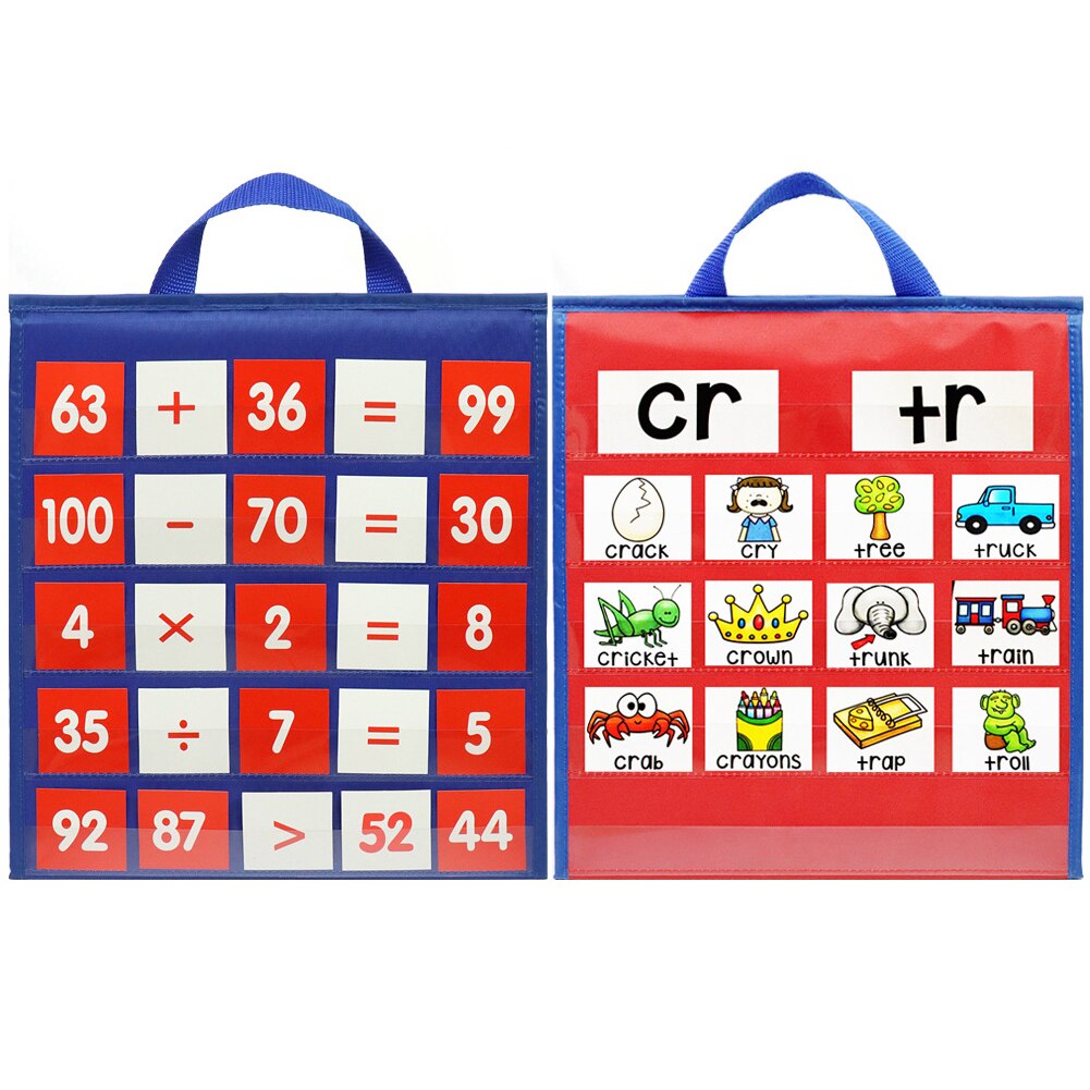 Double-sided Self-standing Foladble Desktop Pocket Chart for Classroom Home Teaching Kids Children Educational Tools