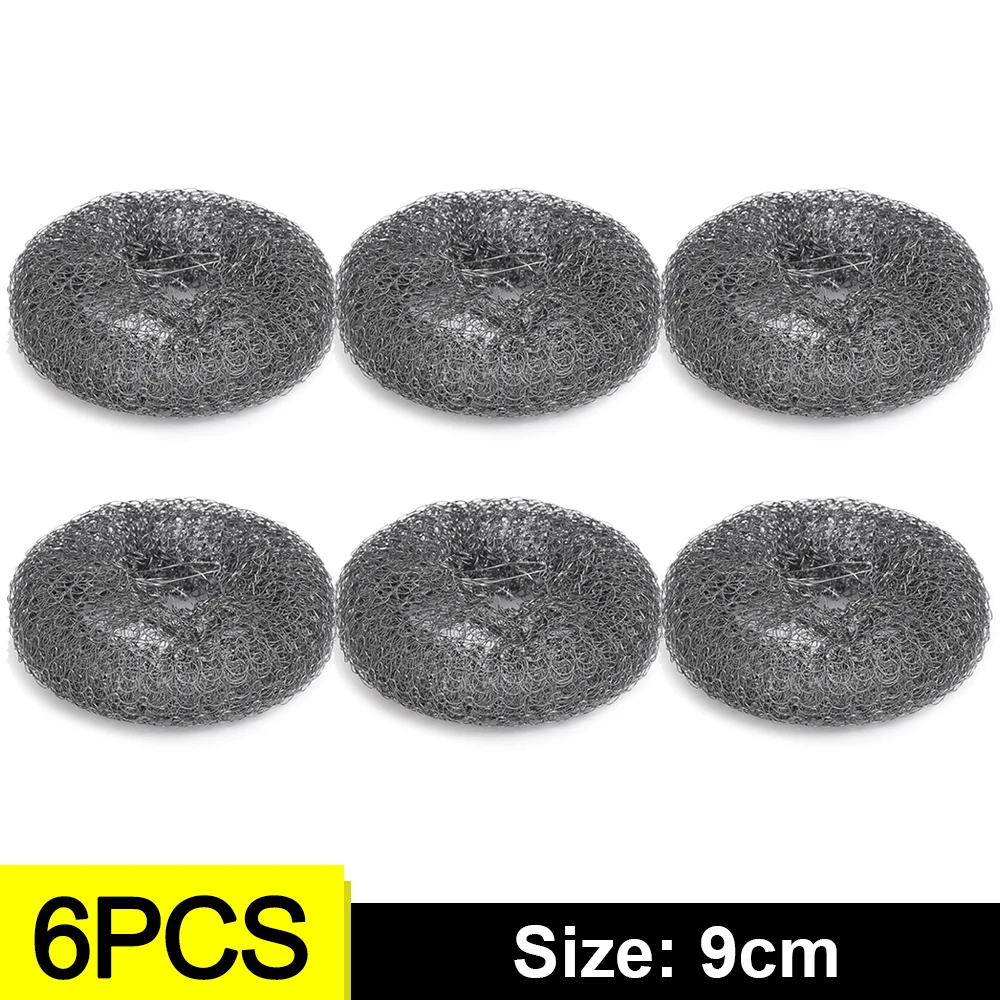 6-1Pcs Kitchen Stainless Steel Washing Brush Metal Sponge Scrubber With Handle For Dishes Pots Pans Grills Sink Cleaning Tools: WHITE