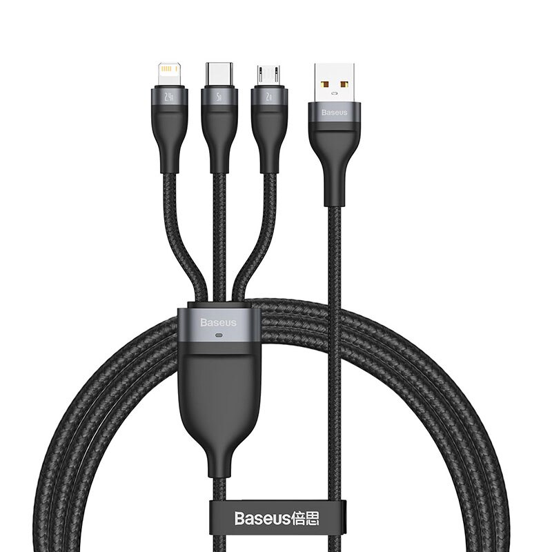 Baseus 5A Type C Kabel Voor Huawei Samsung Xiaomi Snel Opladen Usb Kabel Voor Iphone 11 Micro Usb Charger Cable 3 In 1 Data Draad: Black