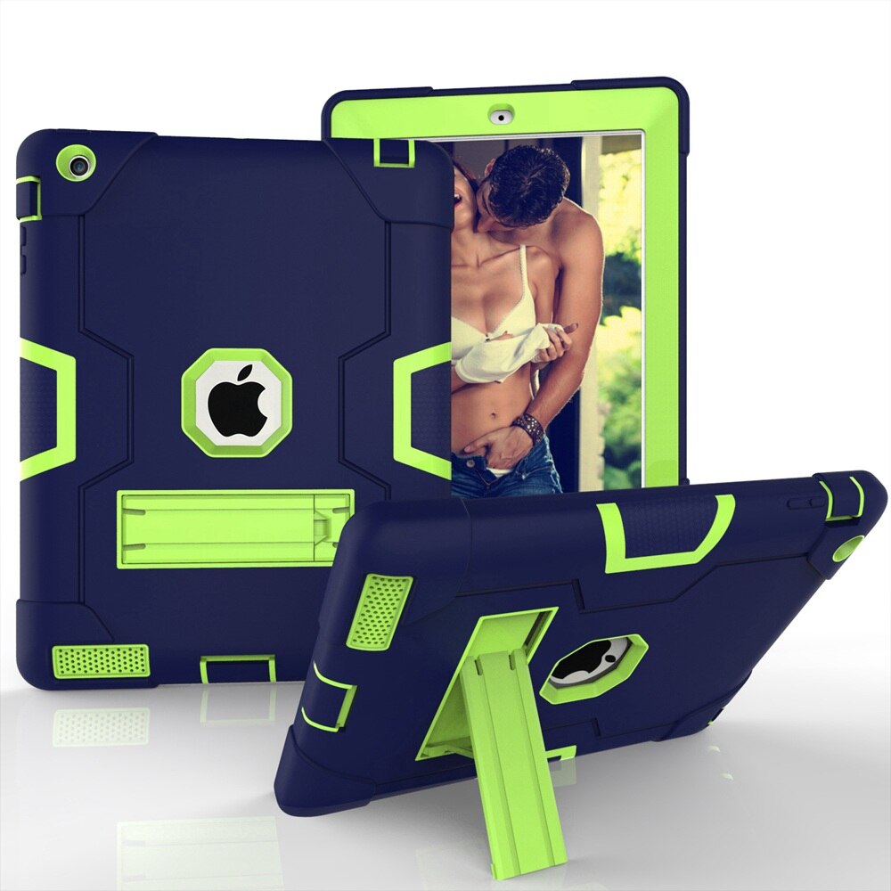 For Apple iPad 2 3 4 A1458 A1459 A1460 A1416 A1397 Case Shockproof Kids Safe PC Silicon Hybrid Stand Full Body Tablet Cover: Navy Blue - Olivine