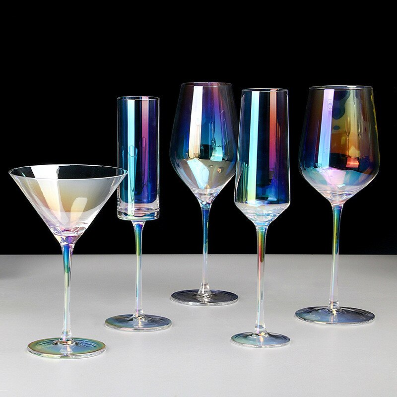 Rainbow Plating Goblet Wine Glass Crystal Cocktail Glasses Champagne Flute Brandy Glass Drinking Cup Stemless Egg Party Supplies
