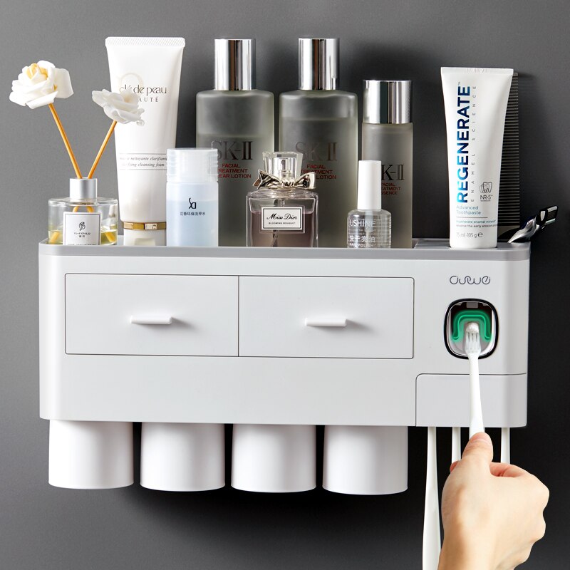 Magnetische Adsorptie Omgekeerde Tandenborstelhouder Automatische Tandpasta Dispenser Met Cup Tandpasta Badkamer Accessoires Set