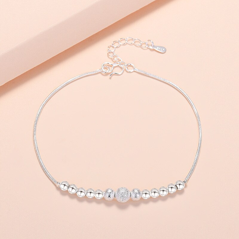 Ball Perle Armbinde Schüler matt Überzogene Übertragen Glück Schmuck Sterling 925 Silber Hand Kette Charme